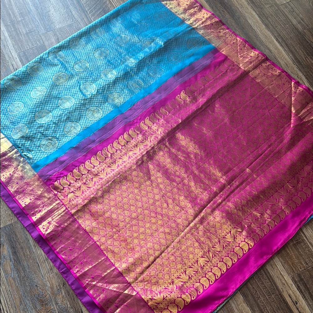 Vibrant Silk Saree with Gold Accents